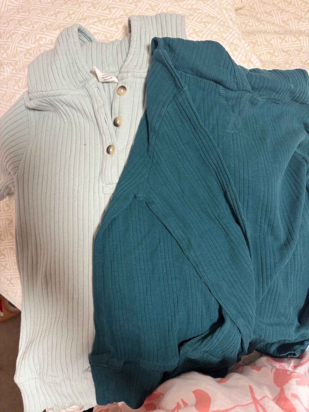 Kate Quinn ribbed hooded girls shirts- Light Mint & Teal